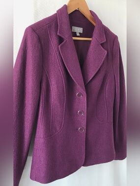 Laura Petites Plum Wool Blend Blazer Jacket 10P notched lapel 3 button closure